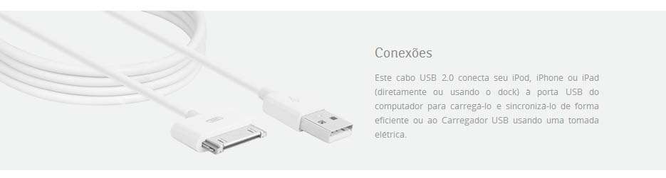 Cabo USB para Iphone/Ipod/Ipad - 1.2 metros